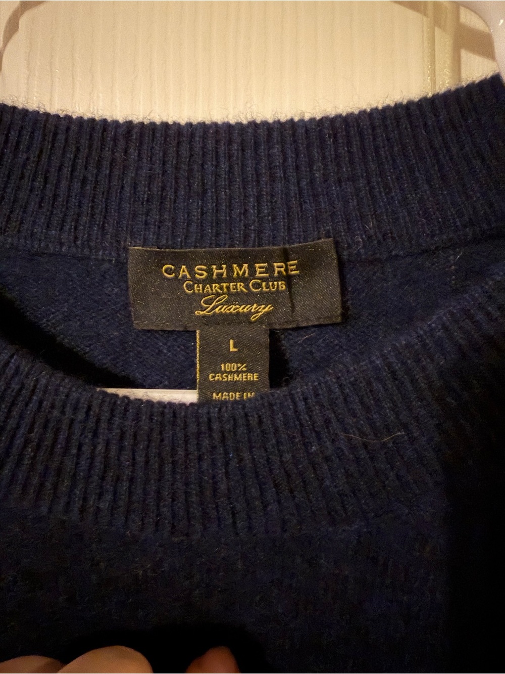 Charter Club 100% Cashmere Navy & White Striped Crewneck Sweater - Picture 2 of 2